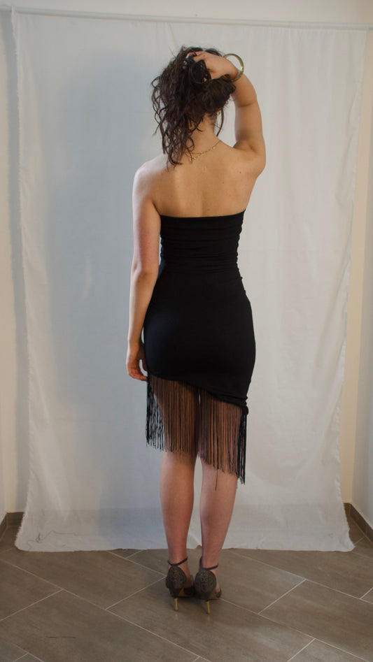 #2607 Asymmetrical Fringe Mini Dress