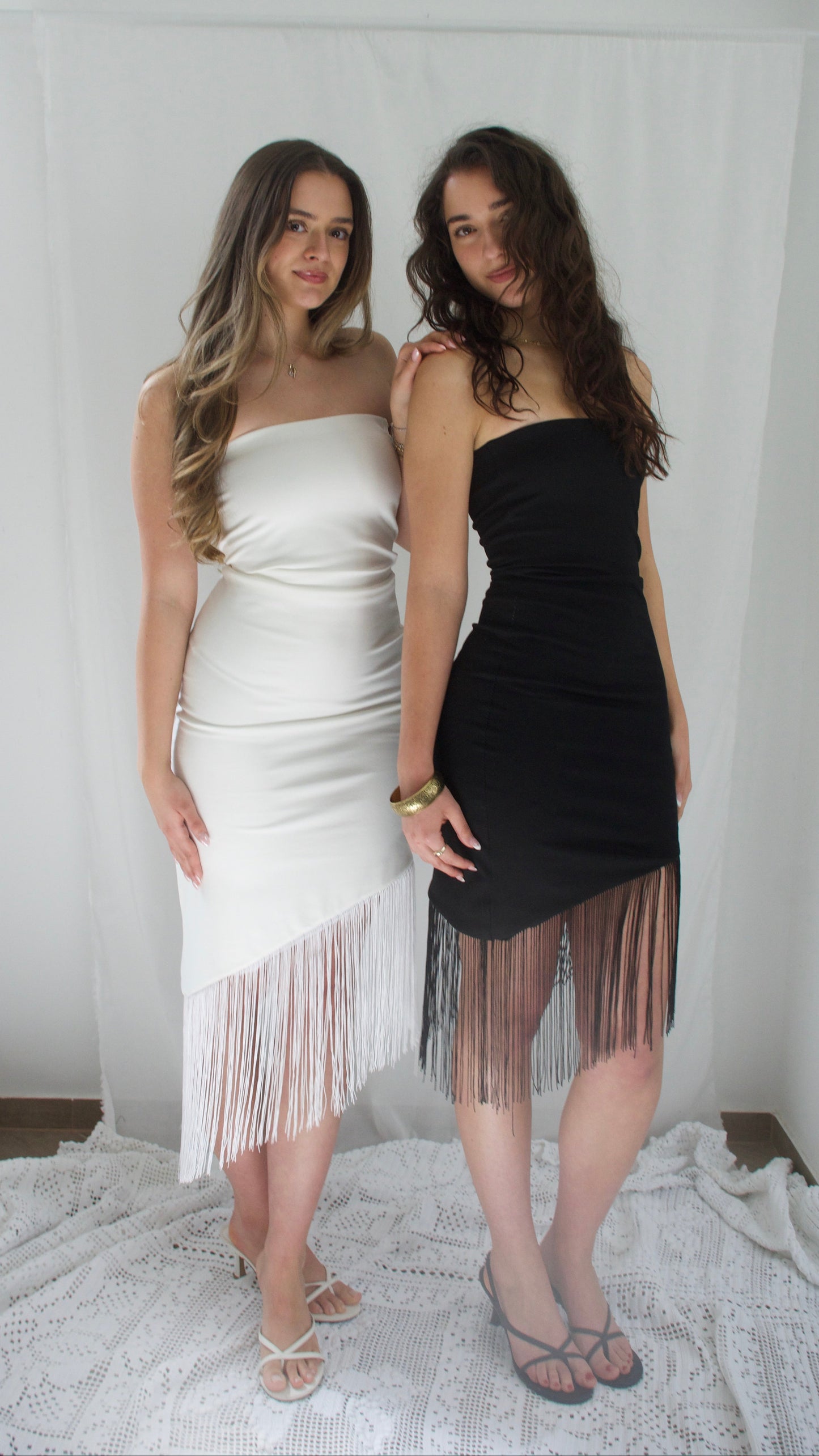 #2602 Asymmetrical Fringe Midi Dress