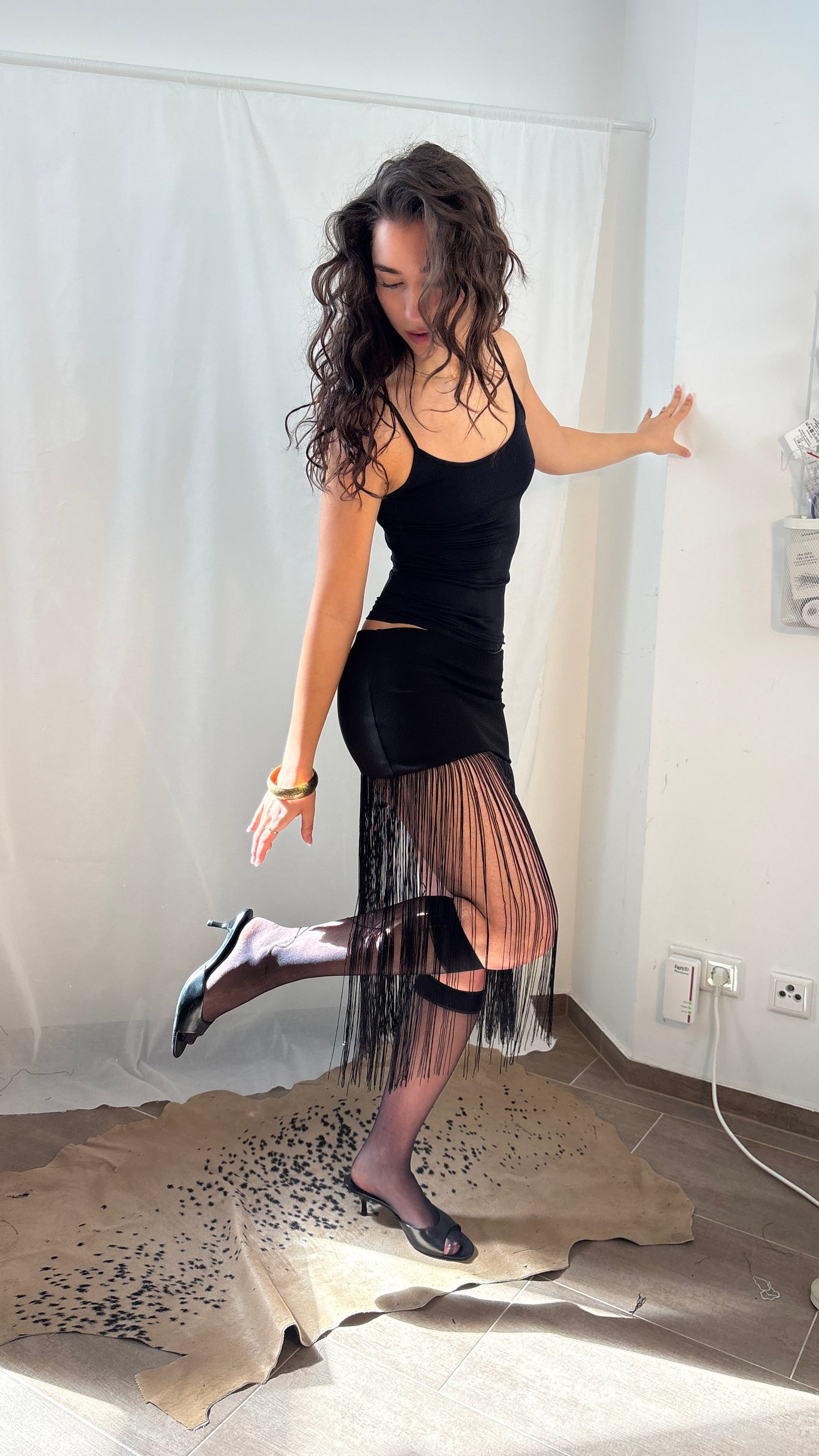 #2608 Long-Fringe Mini Skirt